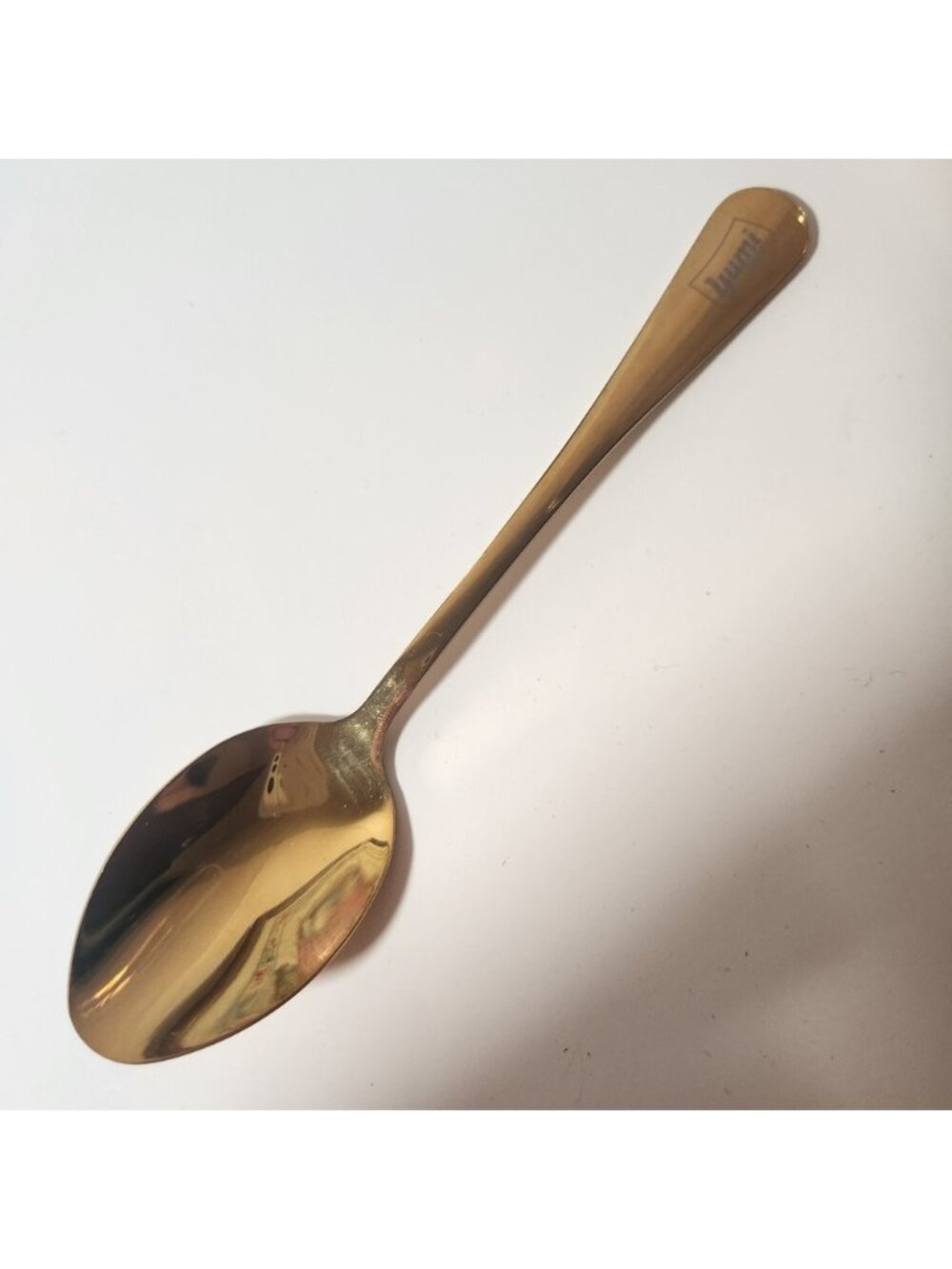 Yumi Gold Tone Metal Dessert Coffee Spoon Engraved Logo‎ 6 Inch Flatware